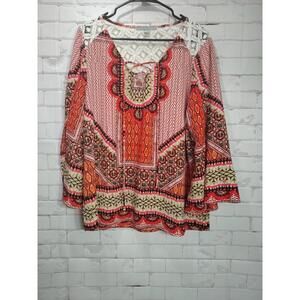 Valerie Stevens Womens XL Flare Sleeve Cuff Blouse Boho Festival Hippy Peasant